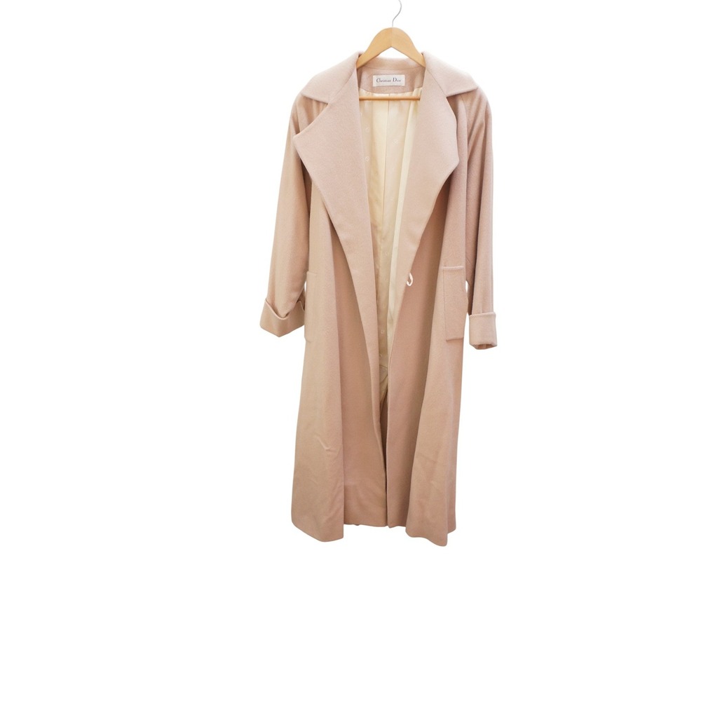 Christian Dior Beige Long Wool Blend Trench Coat Belted Lapel Collar Women - Picture 4 of 16